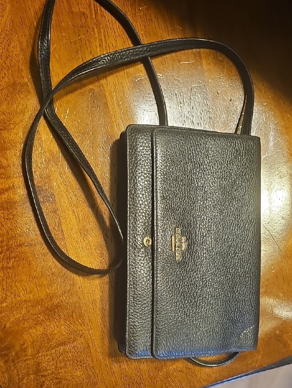 Coach Black Pebbled Leather Shoulder Bag with Gold Logo